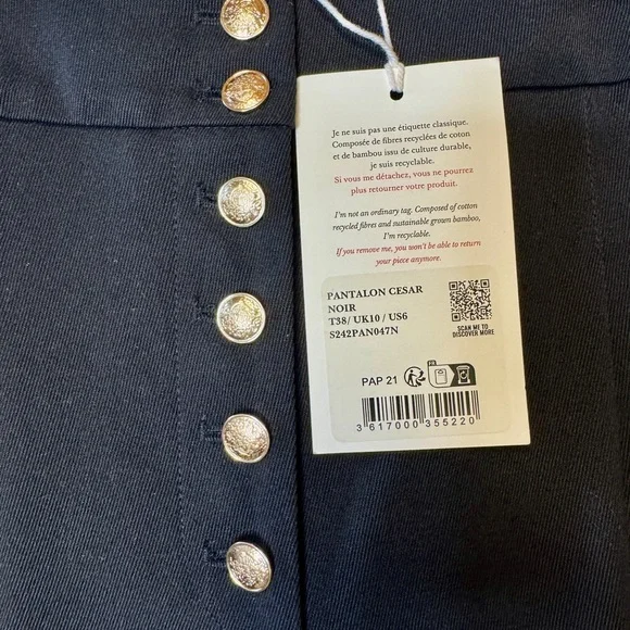 NWT Sezane Black Wide-Leg Cesar Trousers with High-Waist Design, Size 38 US6 - Picture 5 of 11